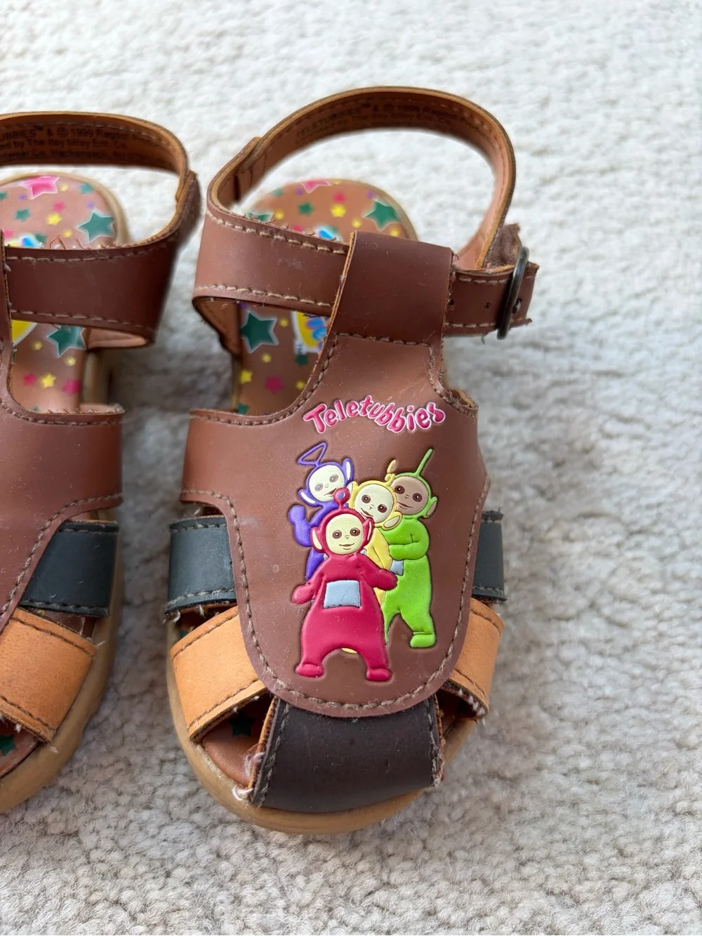 Vintage Y2K 90s Teletubbies Toddler Size 9 Brown Character Sandals 1999